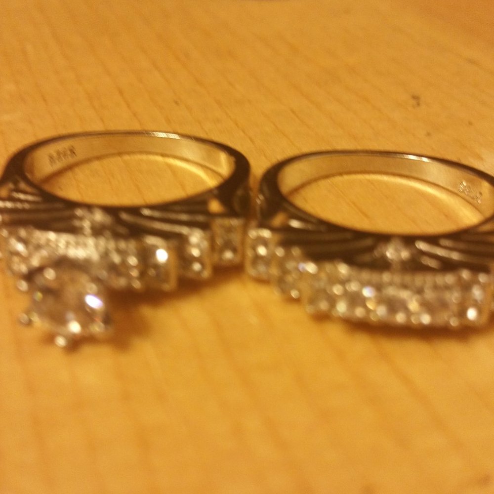 WHITE TOPAZ 2 PIECE RING SET SIZE 7 3/4 - Picture 14 of 15